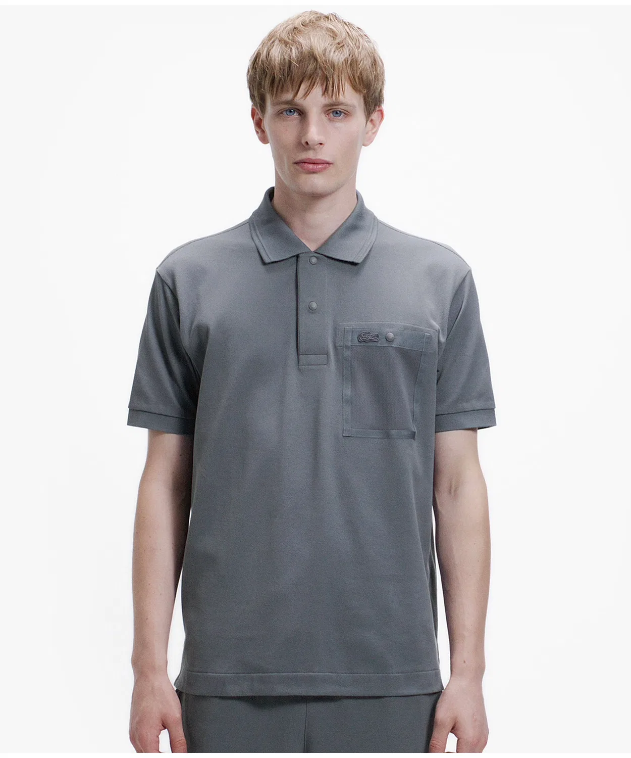 Мужская хлопковая футболка-поло с сетчатым карманом LACOSTE, Charcoal
