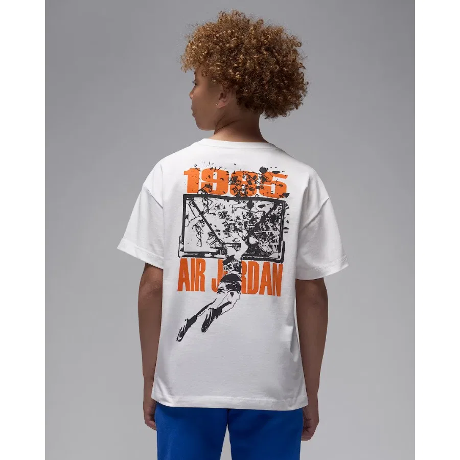 Детская футболка с принтом Jordan JDB MJ 85 Shatter SS Tee Nike, Молочный — фото 2