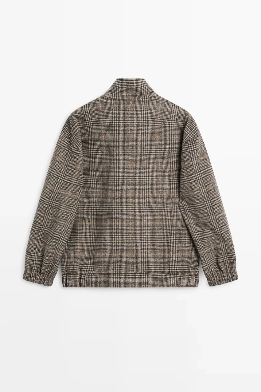 Пальто Massimo Dutti Plaid Bomber, коричневый — фото 3