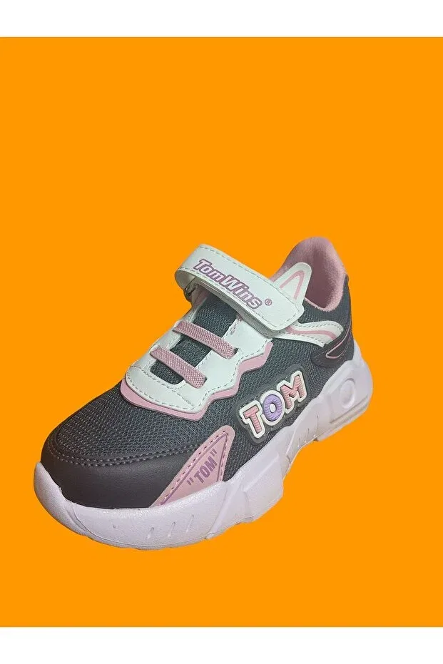 Детские кроссовки для девочек с липучкой byrk32 model Bayrak, Gray Pink White