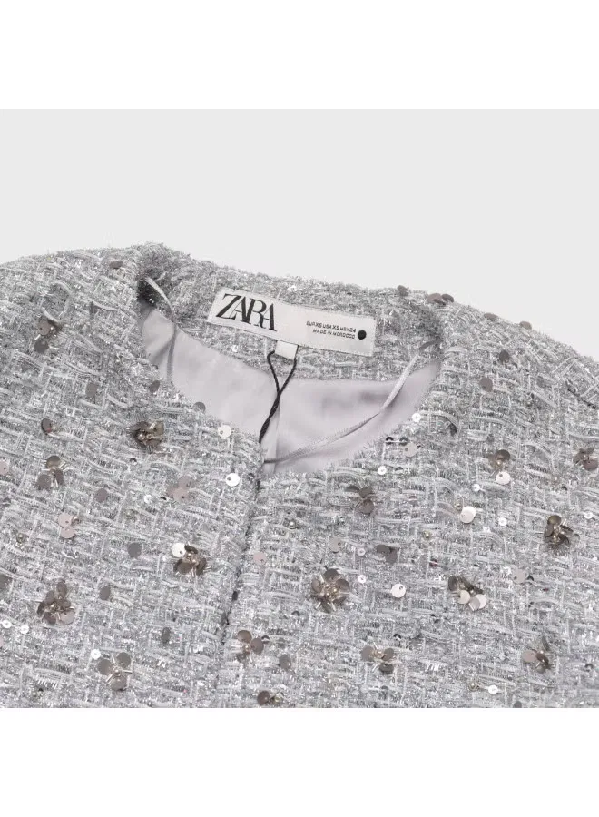 Куртка с блестками и длинным рукавом Zara, серебристый — фото 4