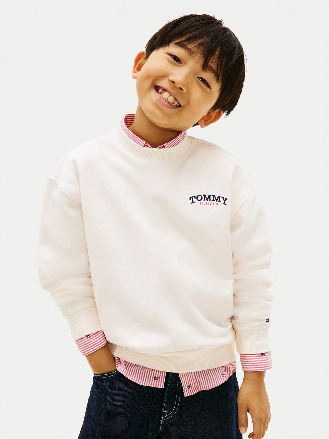 Свитшот цвета экрю стандартного кроя для мальчика Tommy Hilfiger, кремовый