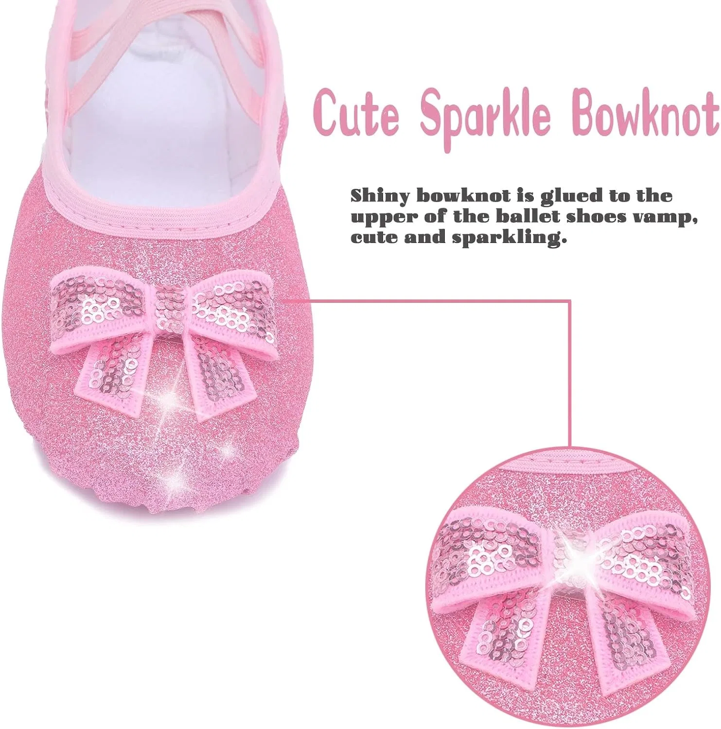 Детские балетки для девочек с блестками Anproity, Glitter Pink — фото 4
