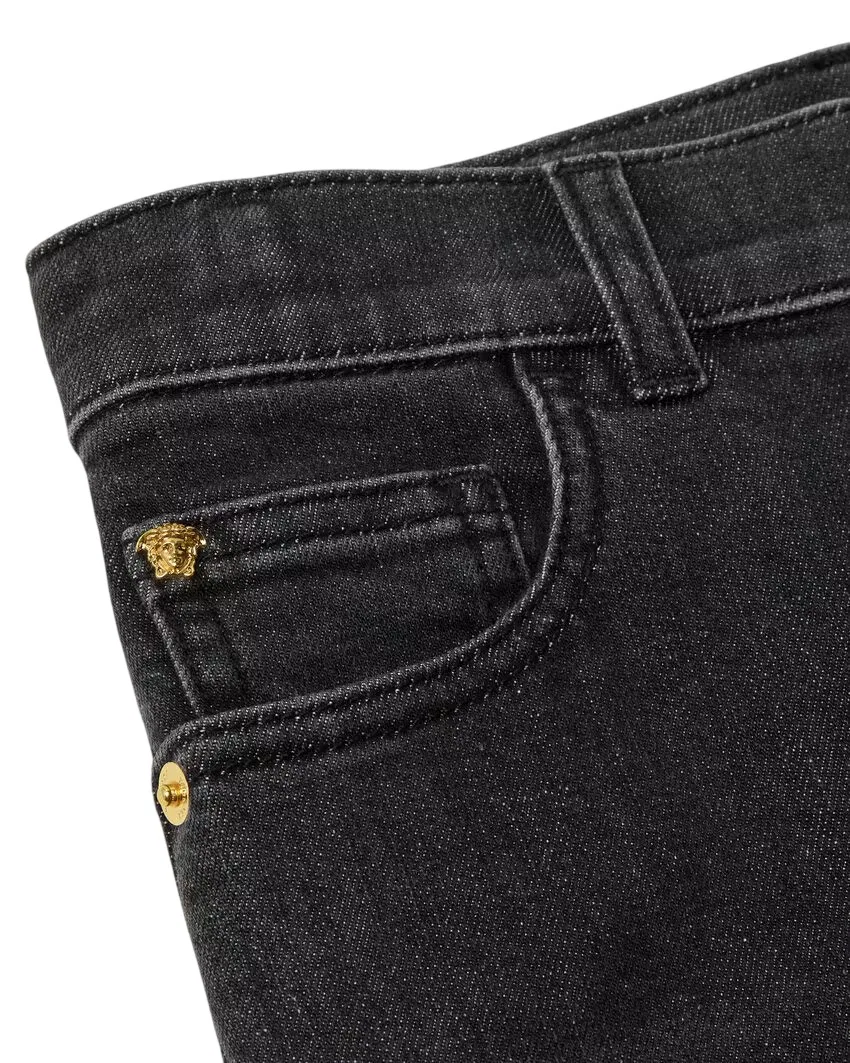 Джинсы прямого кроя с принтом Barocco Kids Barocco Print Jeans Young Versace, Black/Oro — фото 3