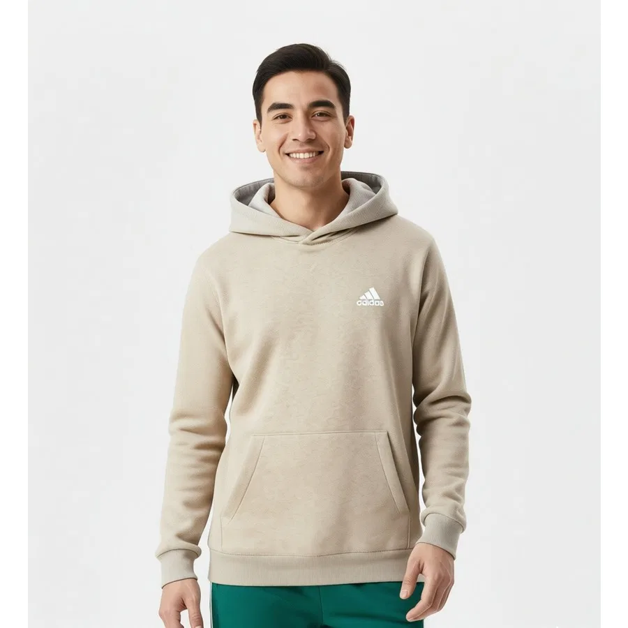 Худи мужское с капюшоном и длинным рукавом, модель Seasonal Essentials Mélange, adidas, Бежевый — фото 4