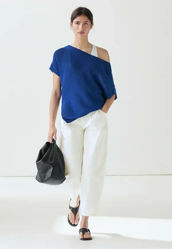 Футболка из льна с хлопком Basic t-shirt Massimo Dutti, темно-синий — фото 2