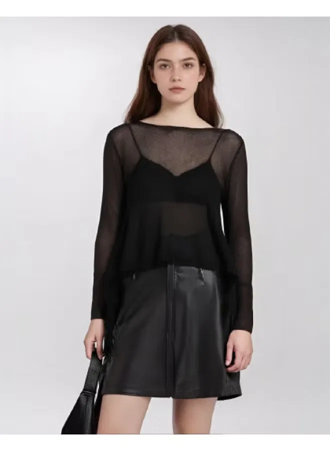 Свитер свободного кроя с круглым вырезом Zara, черный