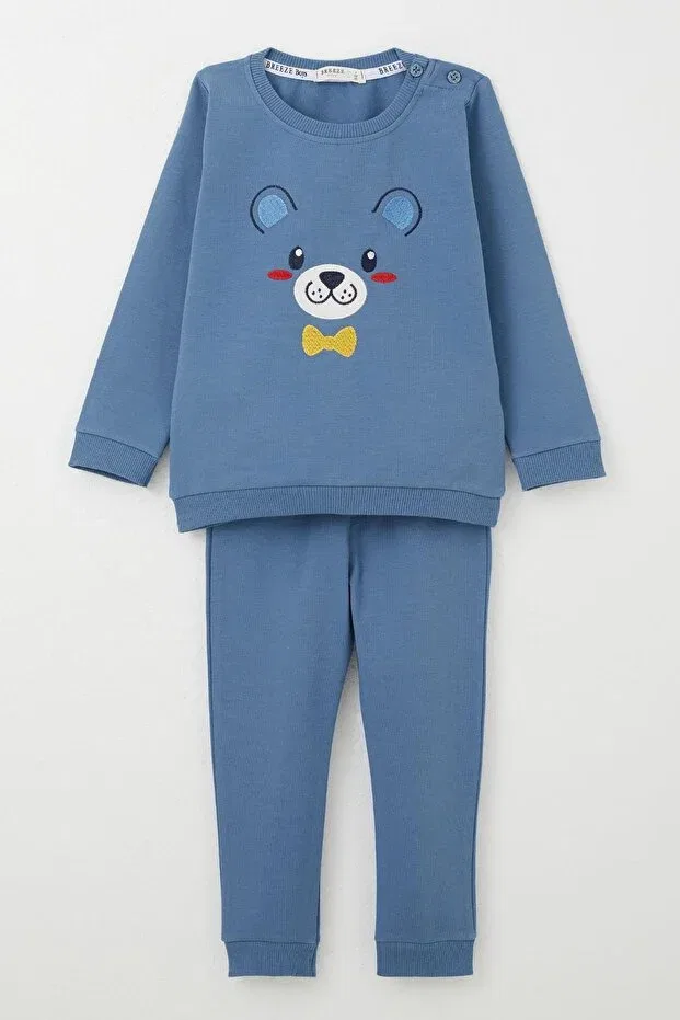 Детский комплект спортивного костюма для мальчиков с принтом Happy Puppy Embroidered Breeze, Indigo