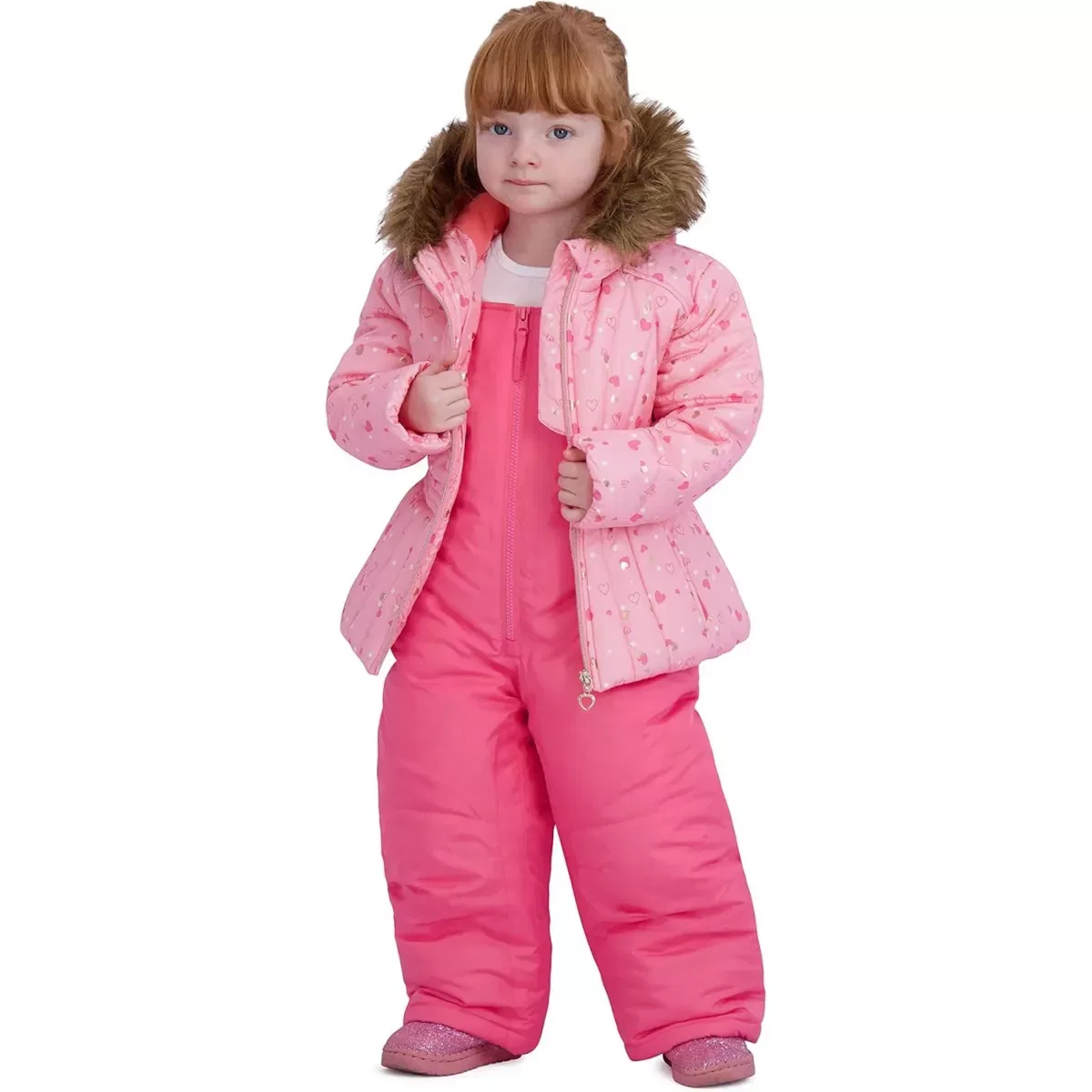 Детский комплект зимней куртки и снежных штанов с принтом Foil Print Ski Jacket and Snowbib Snowsuit Set Rothschild, Coral Hearts — фото 2