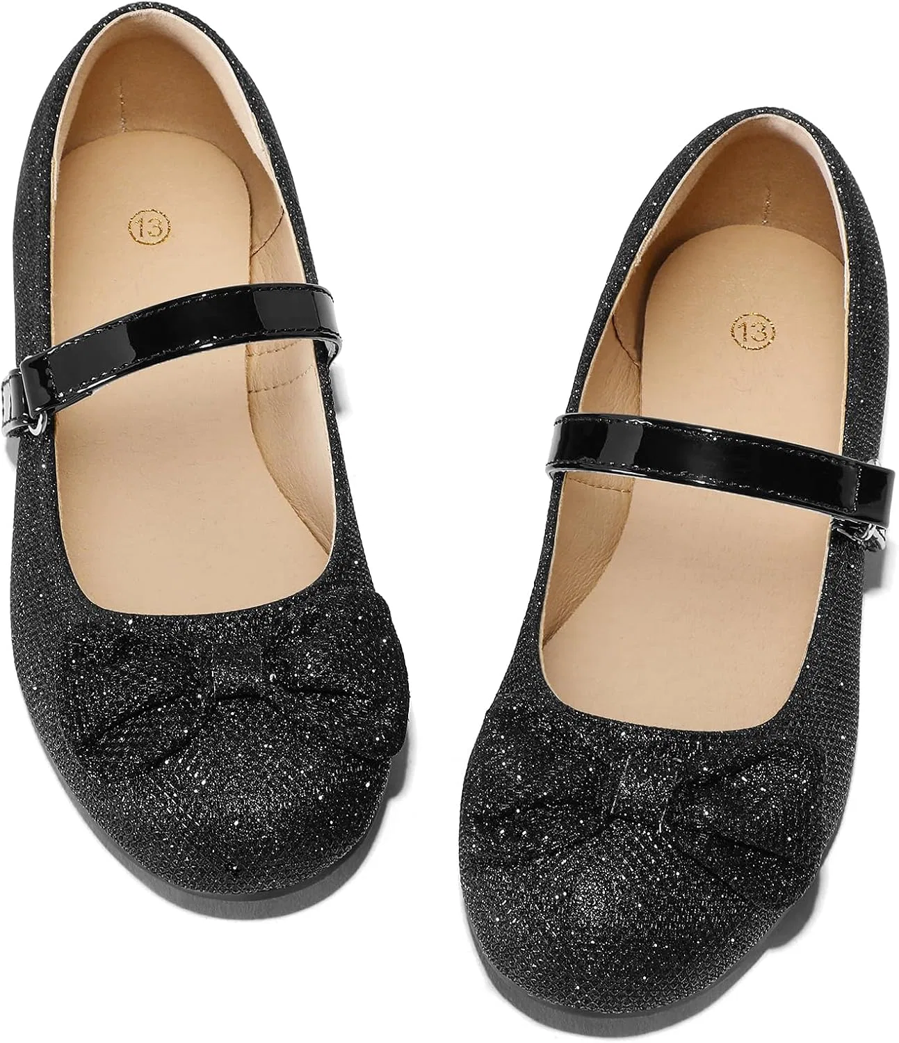 Детские балетки для девочек с бантом нескользящие K KomForme, Black Glitter — фото 4