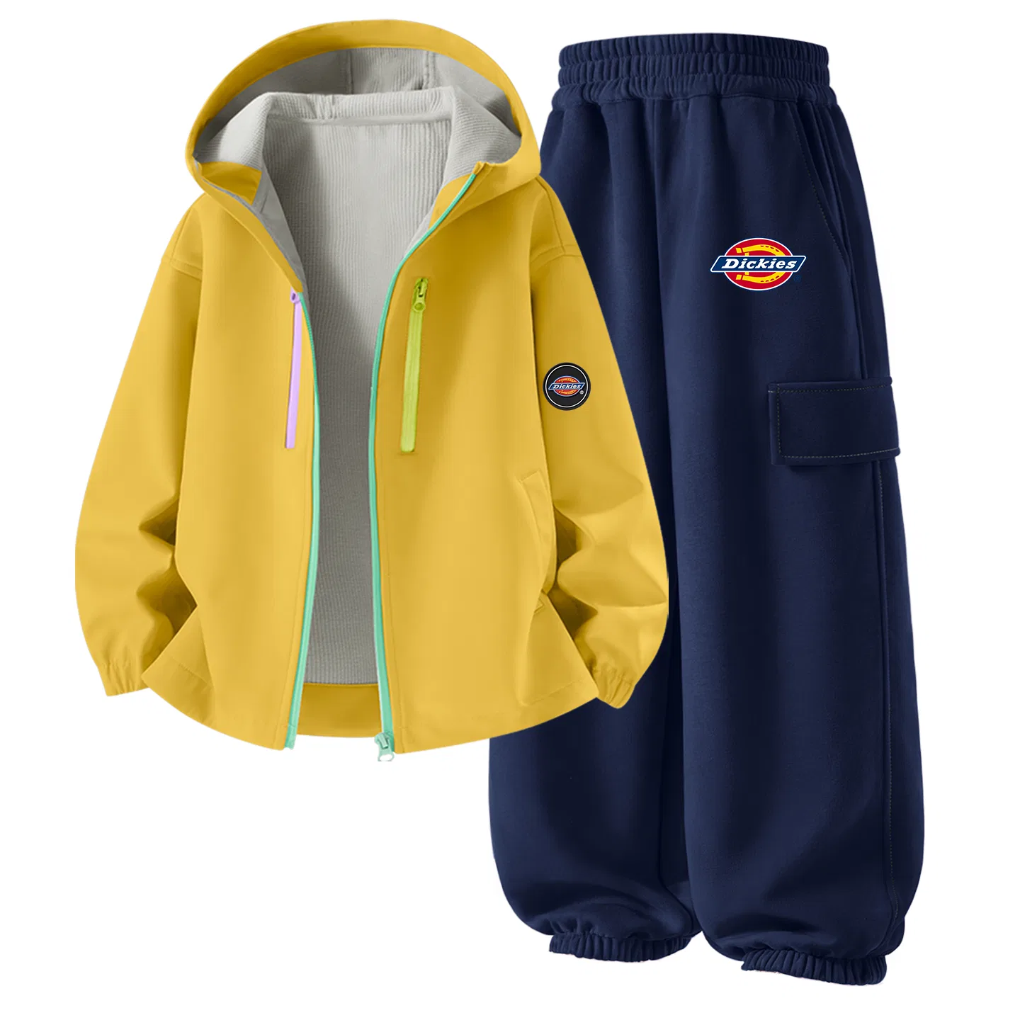 Детский комплект из худи и брюк с принтом, Dickies, Sichuan Round Hook-and-Loop K Fun Yellow+S Logo Thick K Navy Blue