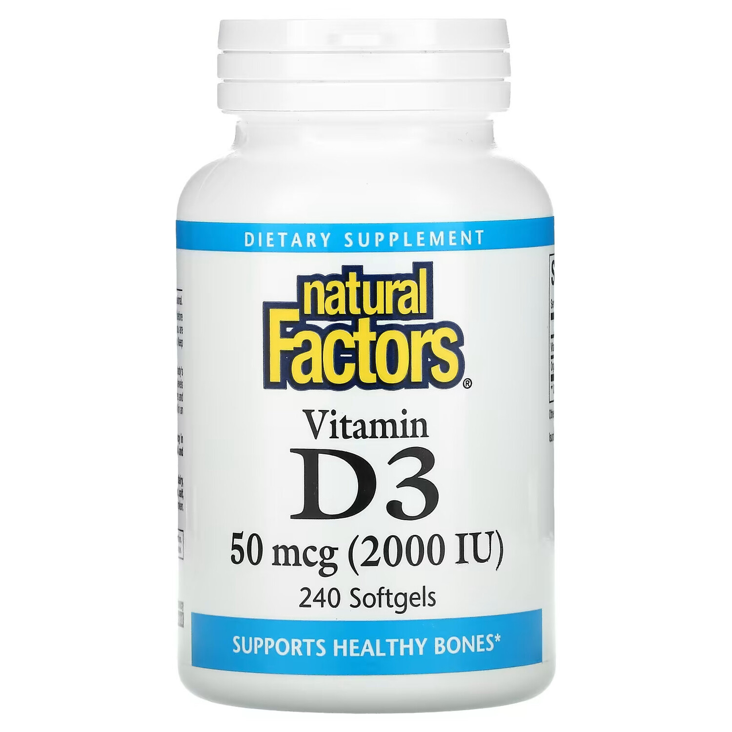 

Natural Factors, Витамин D3, 50 мкг (2000 МЕ), 240 мягких таблеток