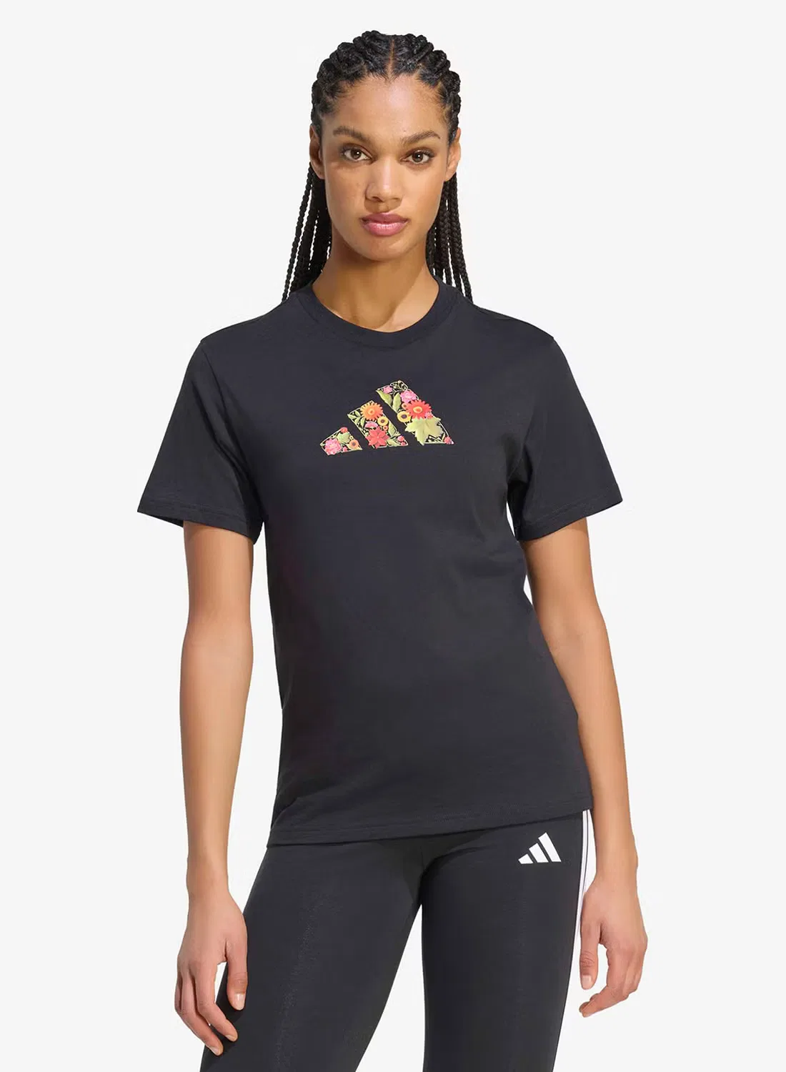 Футболка с принтом цветов, Adidas, черный