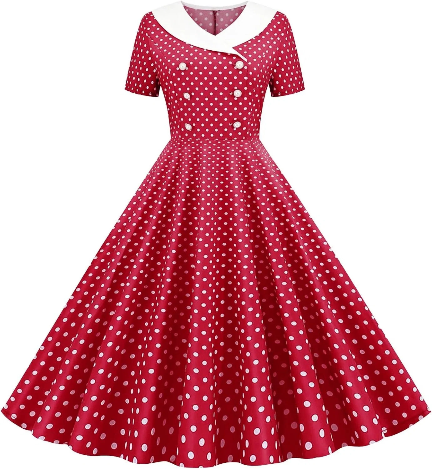 Женское платье A-силуэта с горохом Vintage Swing, Red