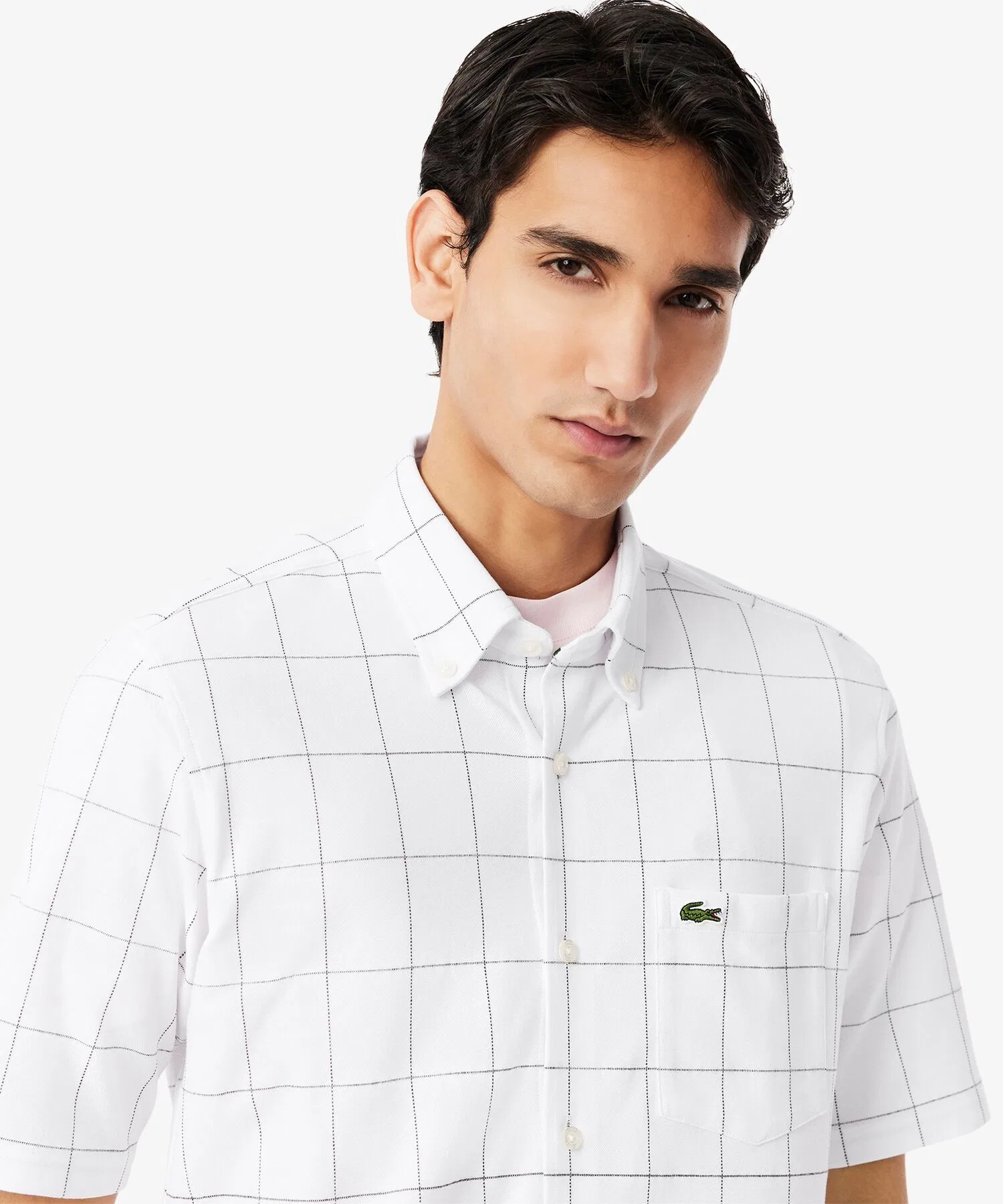 Рубашка Lacoste Унисекс в клетку спортивная черный — фото 2
