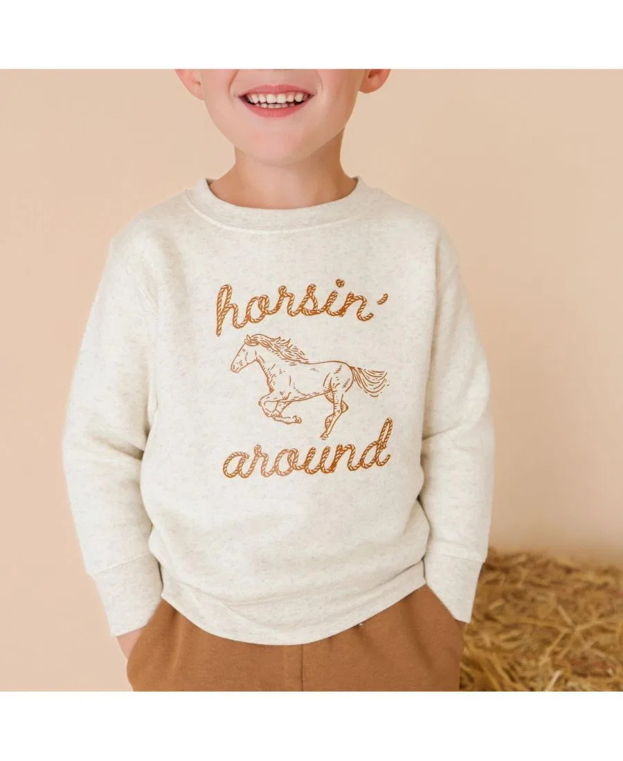 Детский свитшот с принтом Horsin Around Sweet Wink, Natural Heather — фото 3