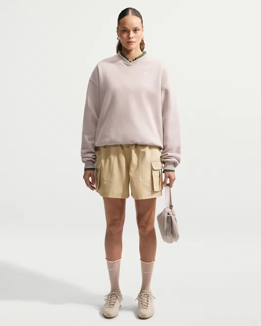 Женская свободная кофта с V-образным вырезом Nike Studio Fleece Medium Weight, Cream II/Sail — фото 4
