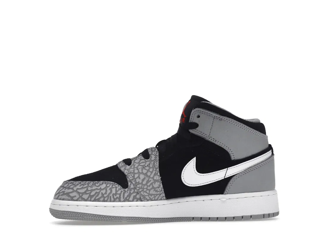 Детские кроссовки с принтом Jordan 1 Mid SE Jordan, Black/White/Light Smoke Gray/University Red — фото 3