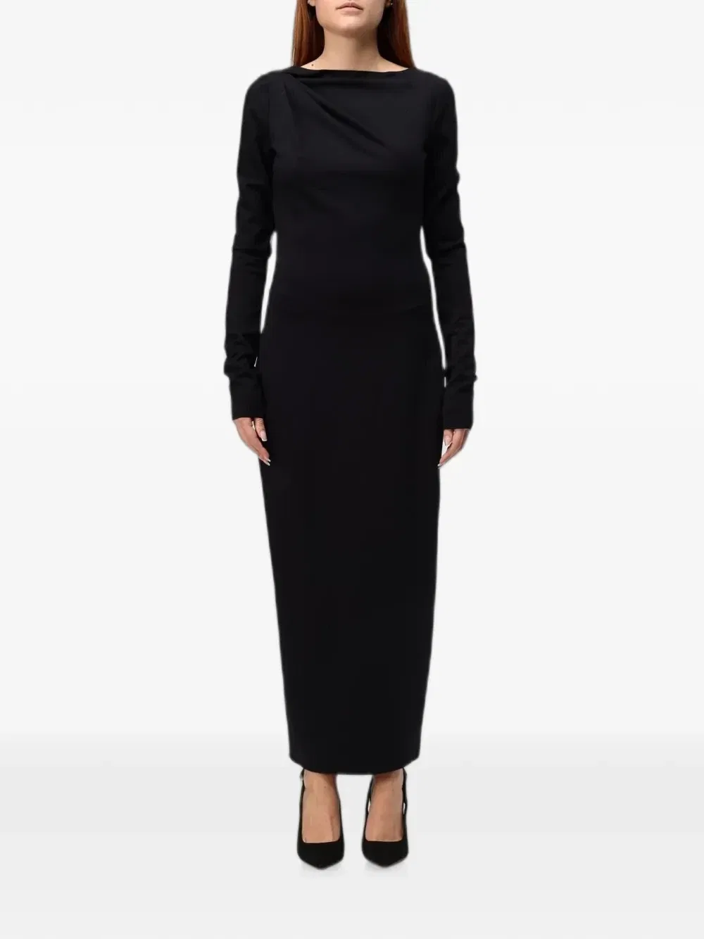 Макси-платье с длинными рукавами и драпировкой Emporio Armani, черный