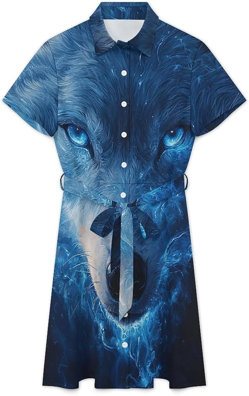 Женское летнее платье-рубашка на пуговицах с поясом Wolf Blue Flaming, White — фото 2
