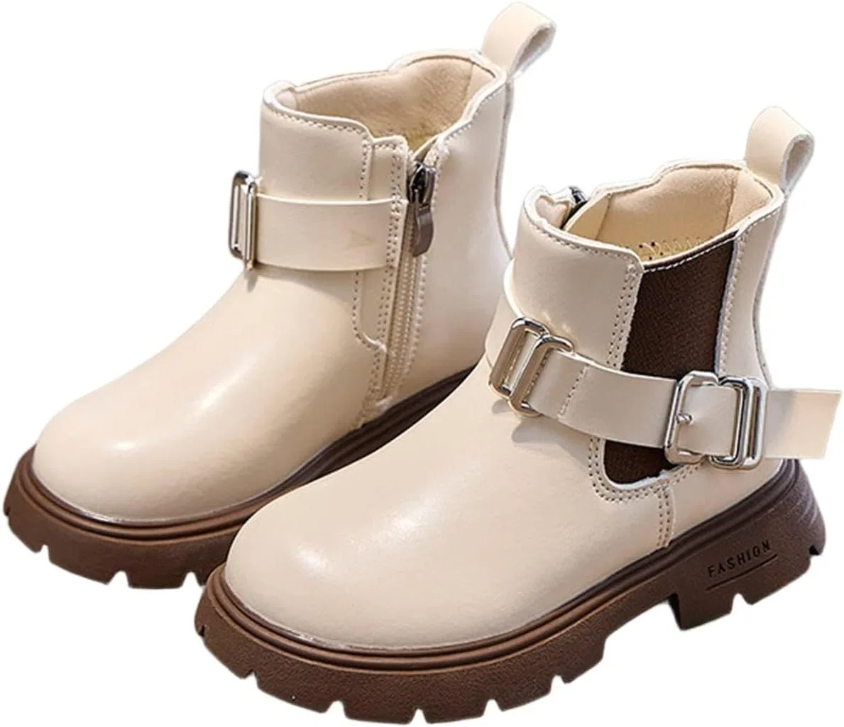 Детские ботинки для девочек на платформе с двумя пряжками Chelsea, Beige