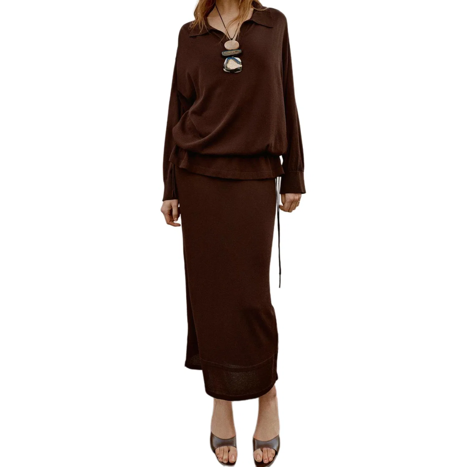 Женская длинная юбка повседневная Chocolate ZARA, Шоколад — фото 4