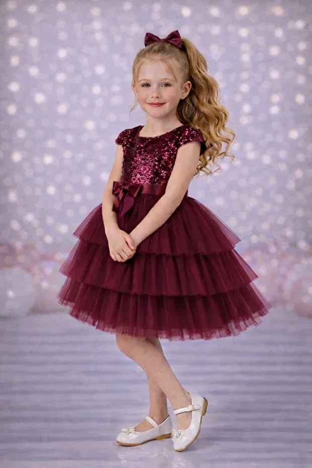 Детское платье для девочек с длинным рукавом Party Rumi Kids, Burgundy