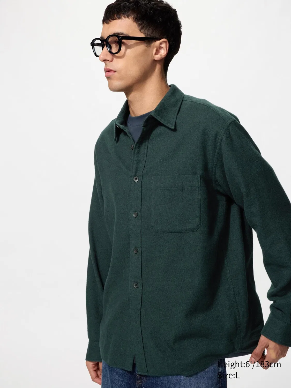 Фланелевая рубашка Uniqlo, меланж, темно-зеленый