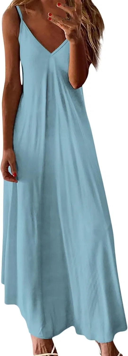 Женский летний сарафан с цветочным принтом на бретелях V-neck, Sky Blue