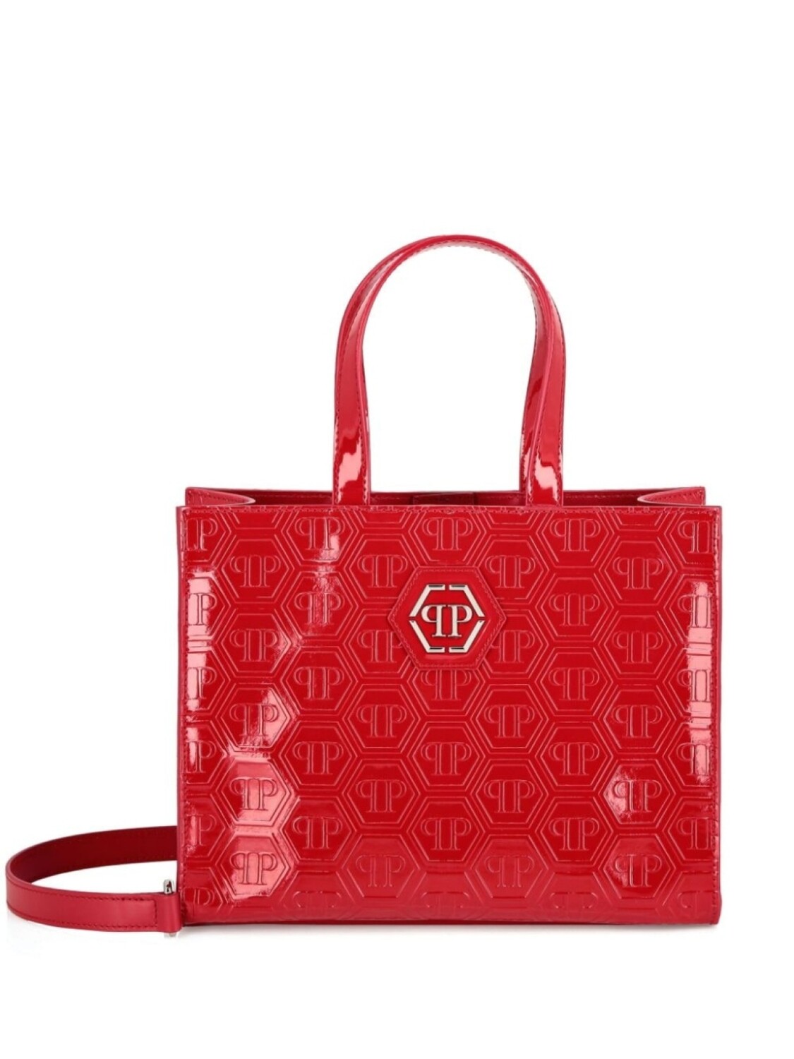 

Philipp Plein лакированная сумка-тоут с монограммой, красный