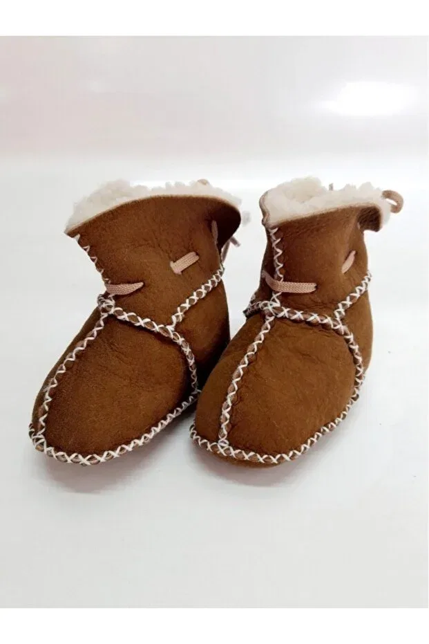 Детские пинетки из натуральной кожи с органической кожей Tuğbiş, Brown — фото 4