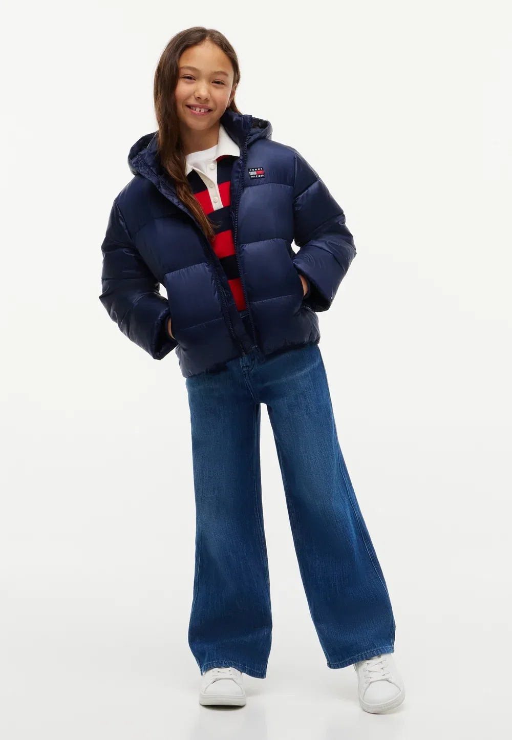 Блестящая пуховая куртка с капюшоном, унисекс - зимняя куртка Tommy Hilfiger, Dark Blue — фото 2