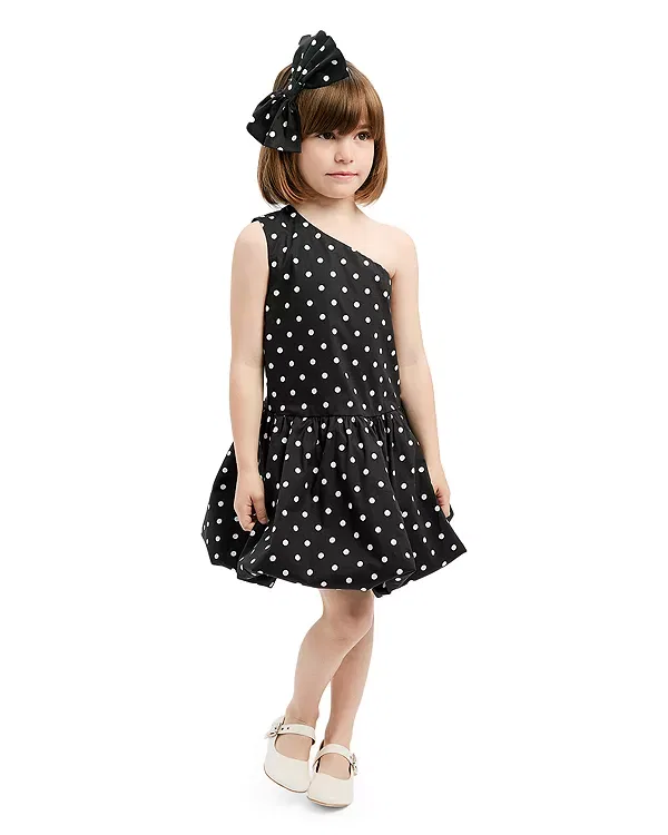 Детское платье для девочек с принтом Alice Polka Dot Bardot Junior, Black/White — фото 2