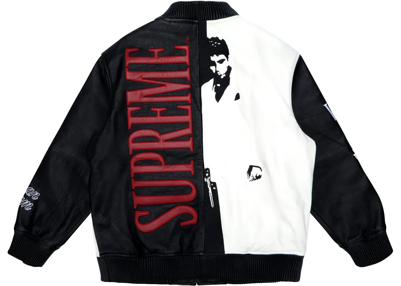 Мужская куртка из кожи с вышивкой Scarface Supreme, Black — фото 2