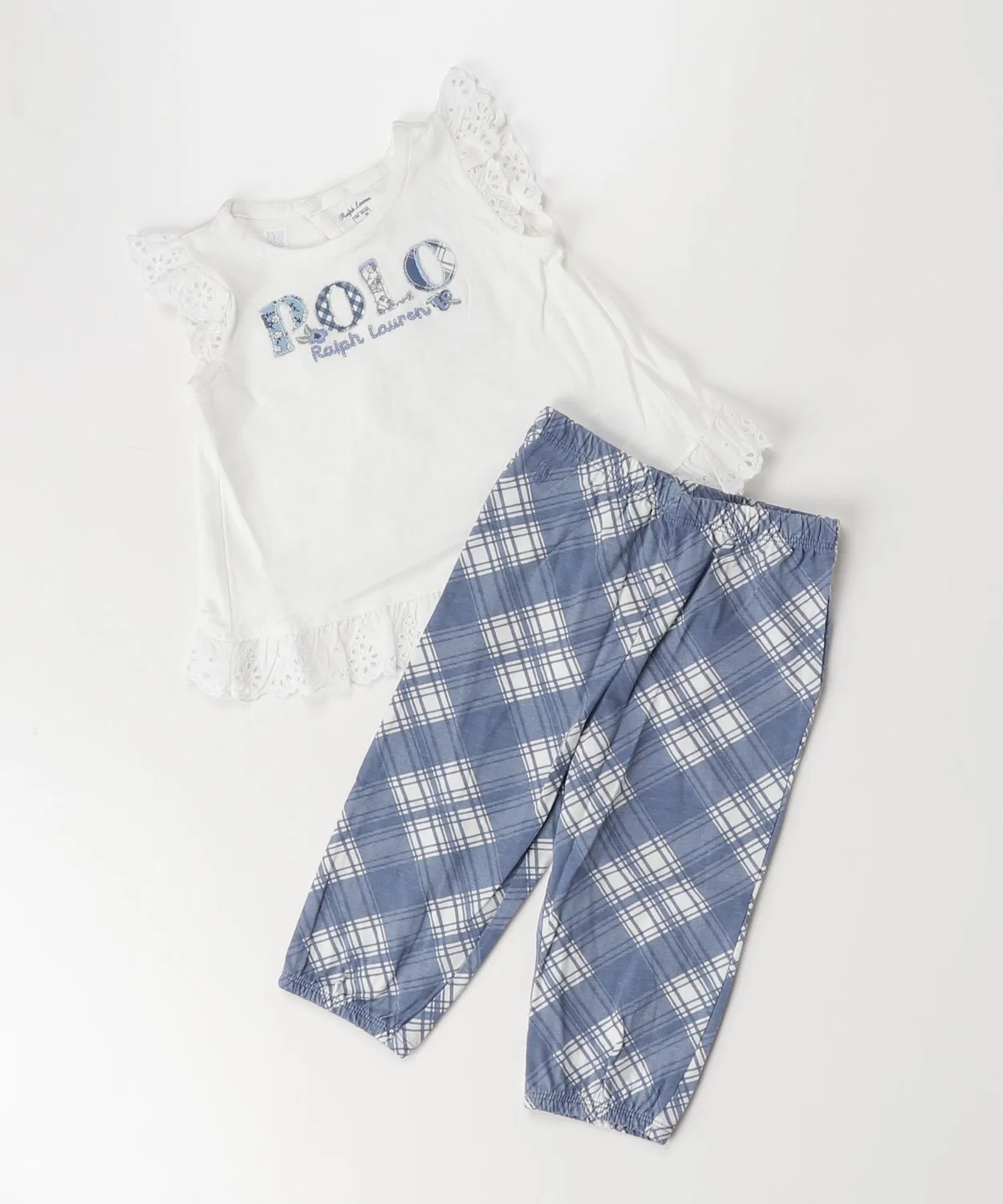 Комплект из топа и брюк в клетку, хлопковый джерси, Ralph Lauren, белый — фото 4