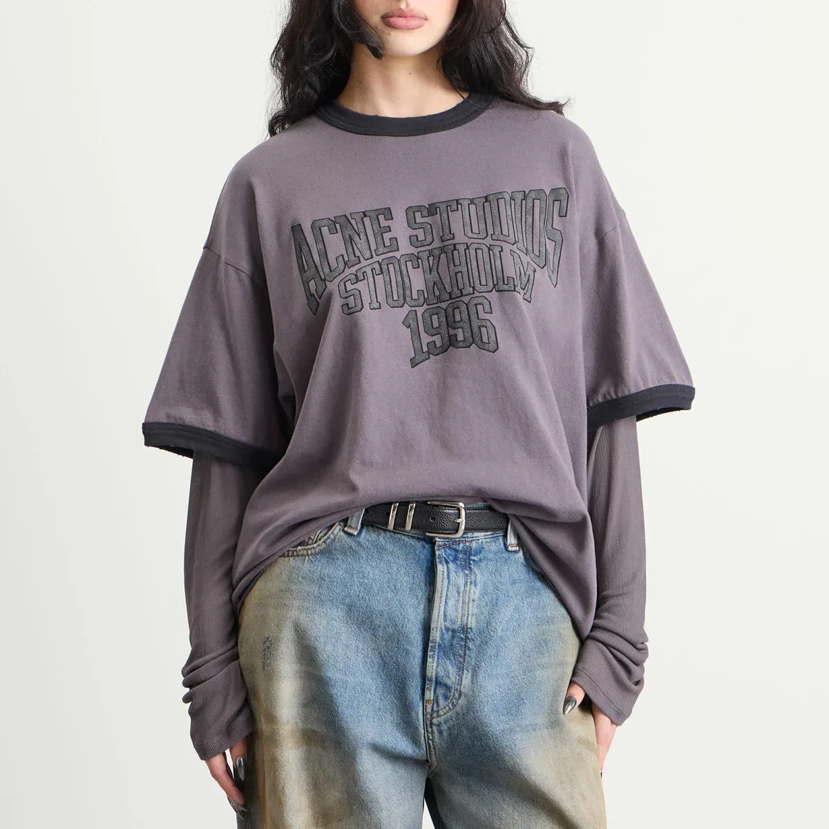 Топ с длинным рукавом Edra Double College Top Acne Studios, Dark Purple & Black — фото 2