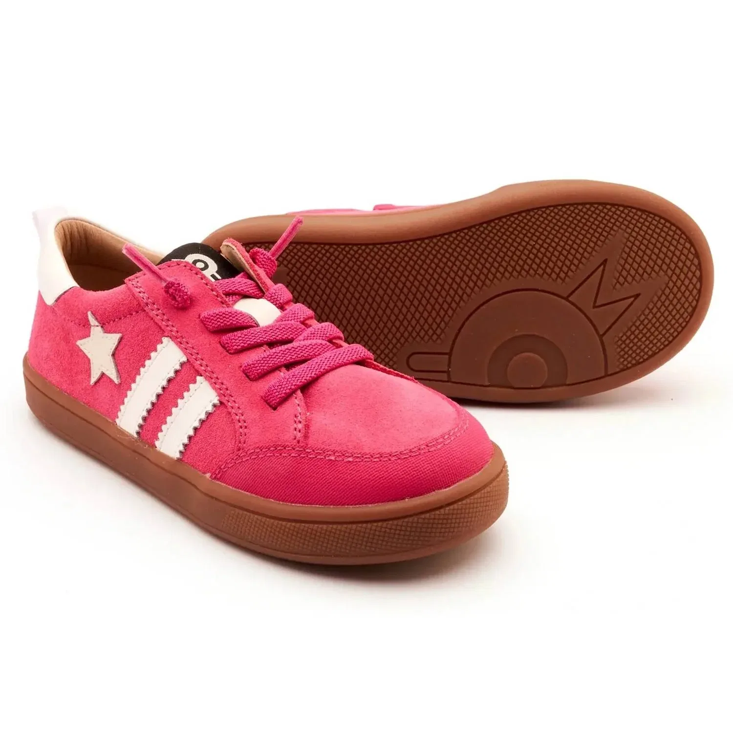 Детские кроссовки для девочек кожаные с эластичными шнурками Wos Runner Old Soles, Hot Pink — фото 4