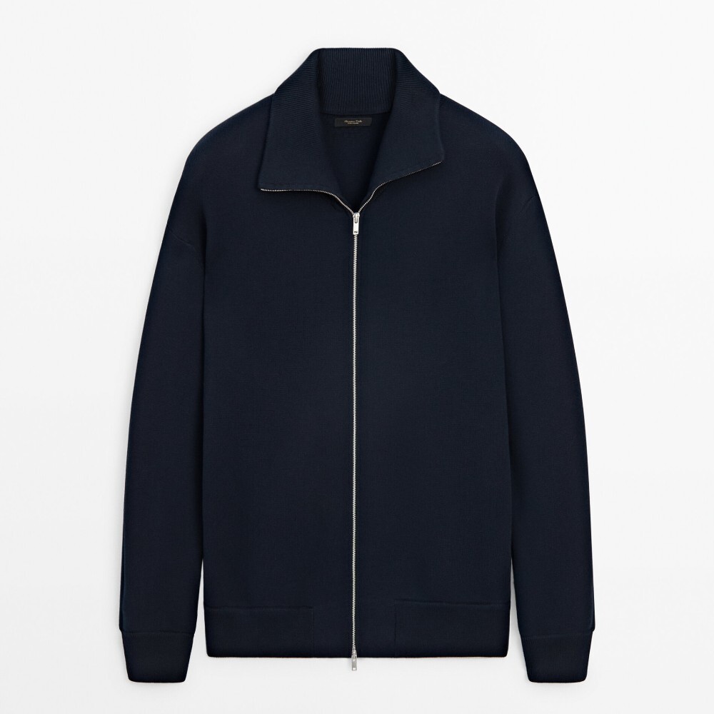 

Кардиган Massimo Dutti Cotton Zip-up Knit, темно-синий