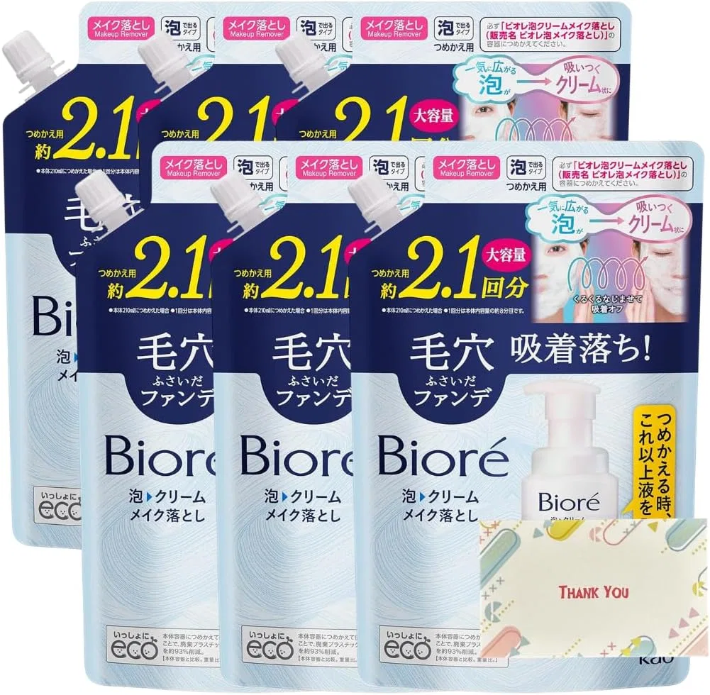 Средство для снятия макияжа пенка Biore Foaming Cream Makeup Remover, Kunutonn, набор 6 шт, 355 мл, аромат аквафлора