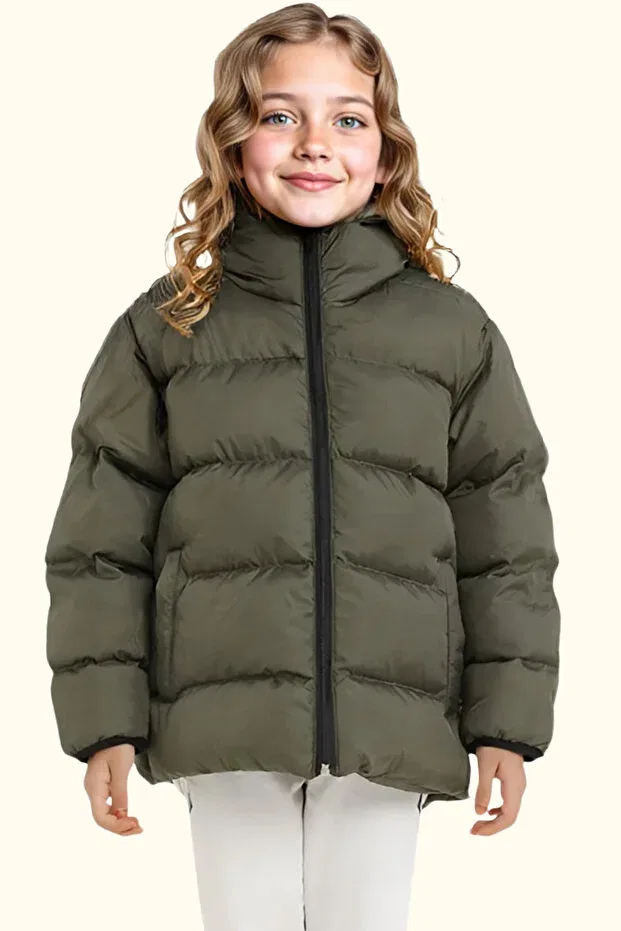 Детское пальто для девочек водонепроницаемое Hooded Freemen, Khaki — фото 3