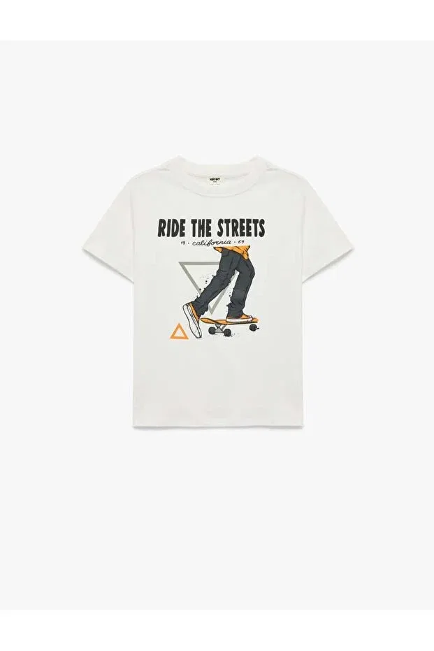 Детская футболка для мальчиков с принтом Skateboard Printed Koton, White