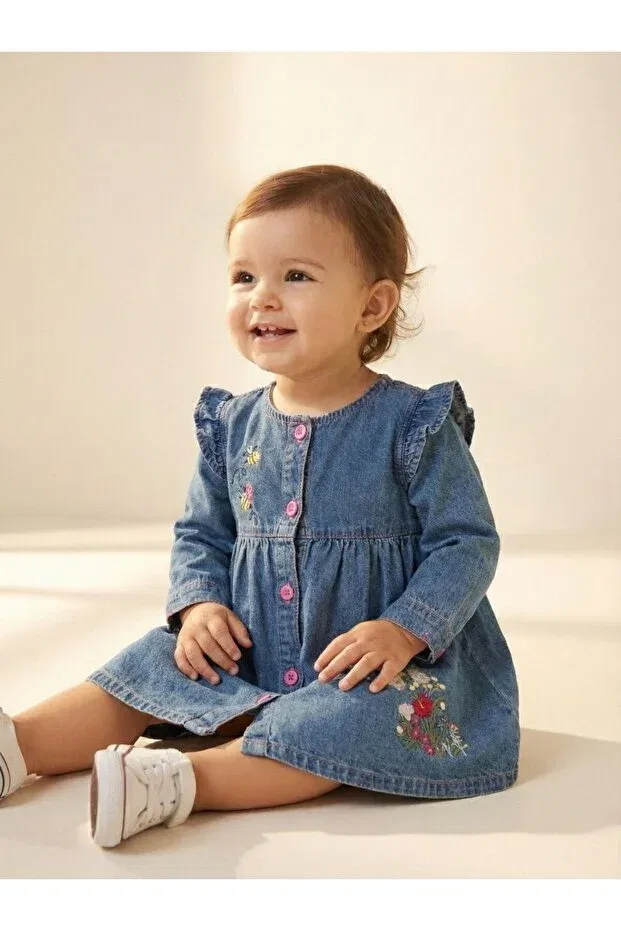 Детское платье для девочек с вышивкой Bee and Flower Patterned Lily And Co, Blue — фото 2