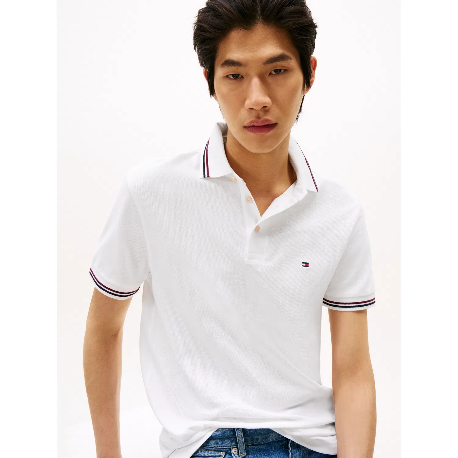Мужское приталенное поло с контрастными деталями Tommy Hilfiger, White — фото 2