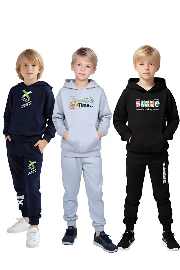 Детский спортивный костюм для мальчиков с принтом Fyk Kids, Navy Blue-Grey-Black