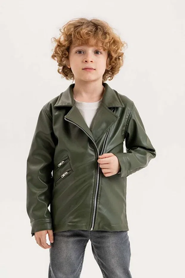 Детская кожаная куртка с двумя боковыми молниями Dazzledkids