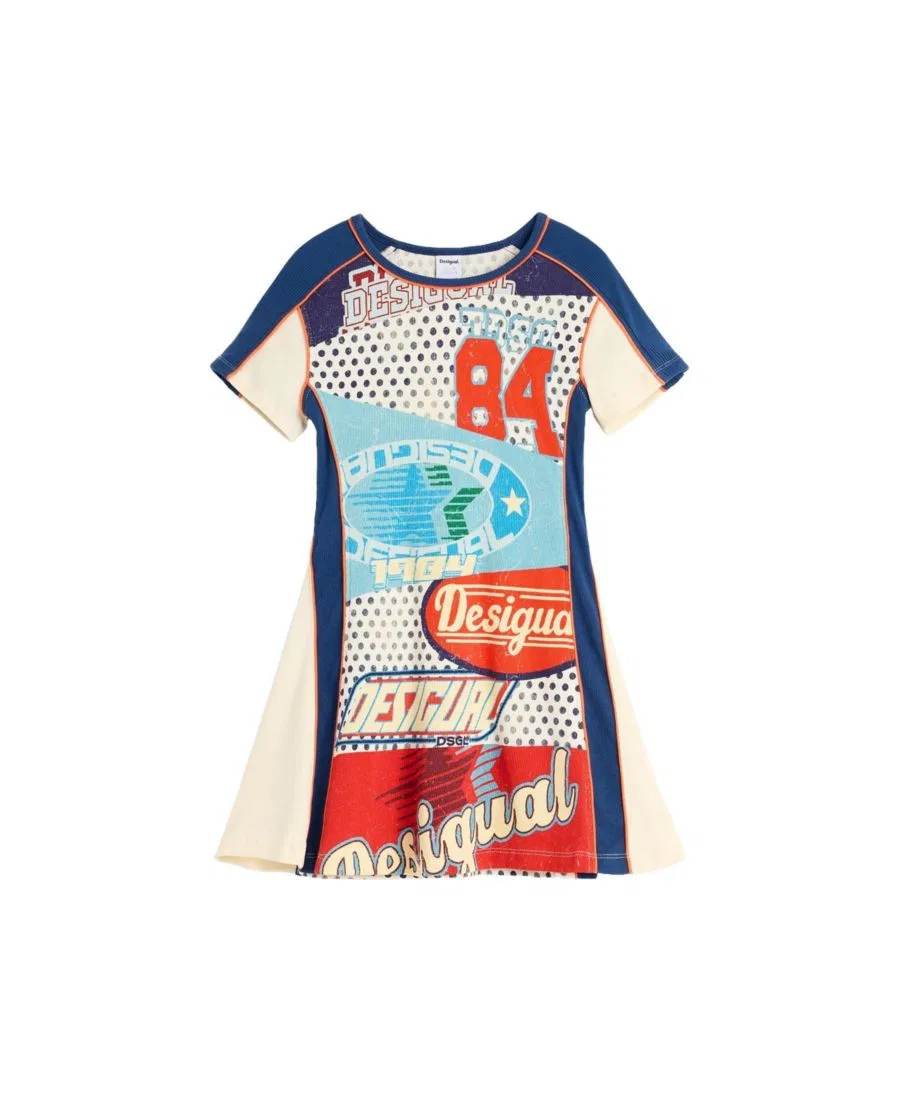 Платье-трапеция с принтом и цифрой Desigual, Off White