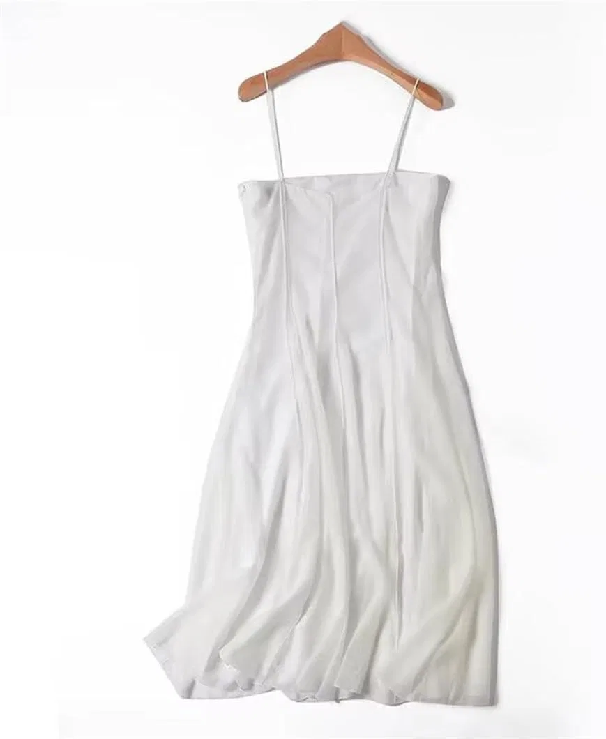 Женское летнее миди-платье A-line с бретельками-спагетти, White — фото 3