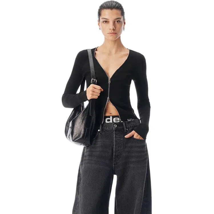 Женское укороченное пальто с V-образным вырезом Alexander Wang, Black — фото 3
