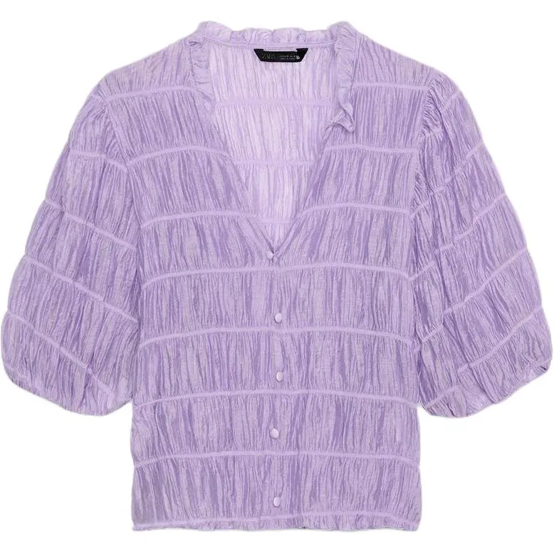 Женская рубашка с V-образным вырезом Light Purple ZARA