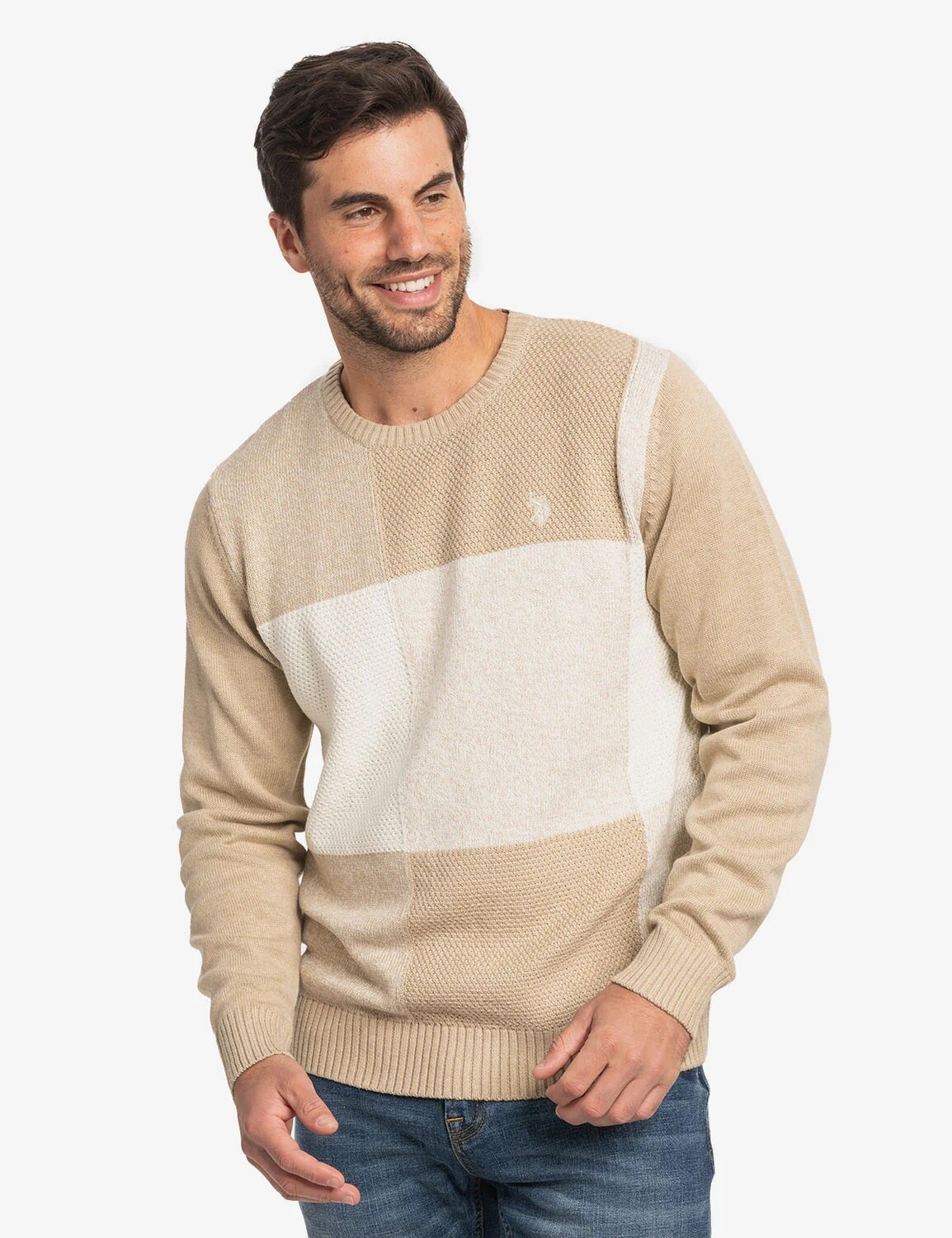 

Свитер U.S. Polo Assn. Patchwork Crew Neck, бежевый